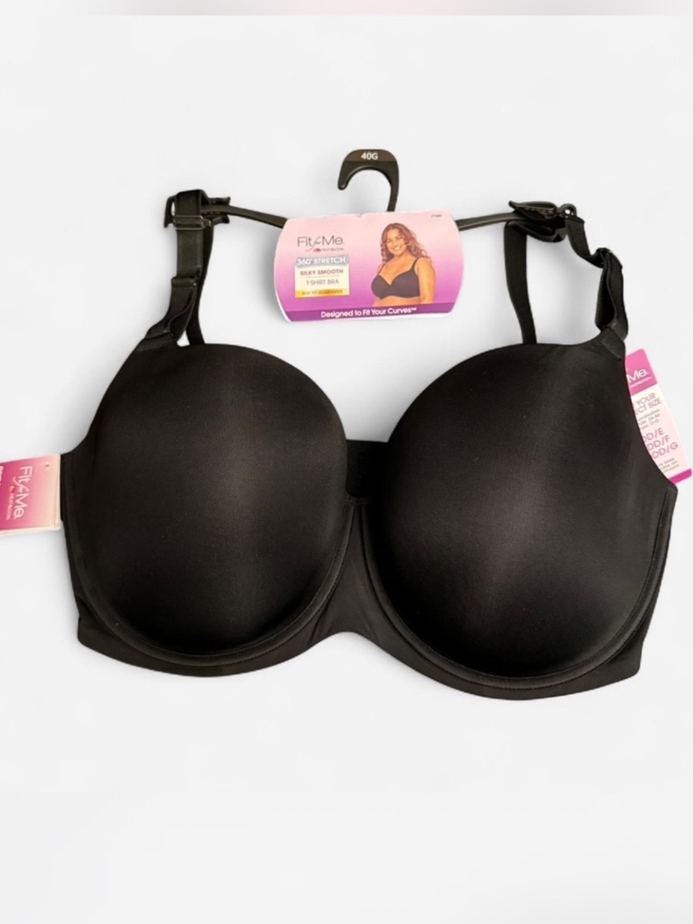 NWT Fit & Me 360 Stretch T-Shirt Bra Black Smooth Full Coverage Everyday Comfort